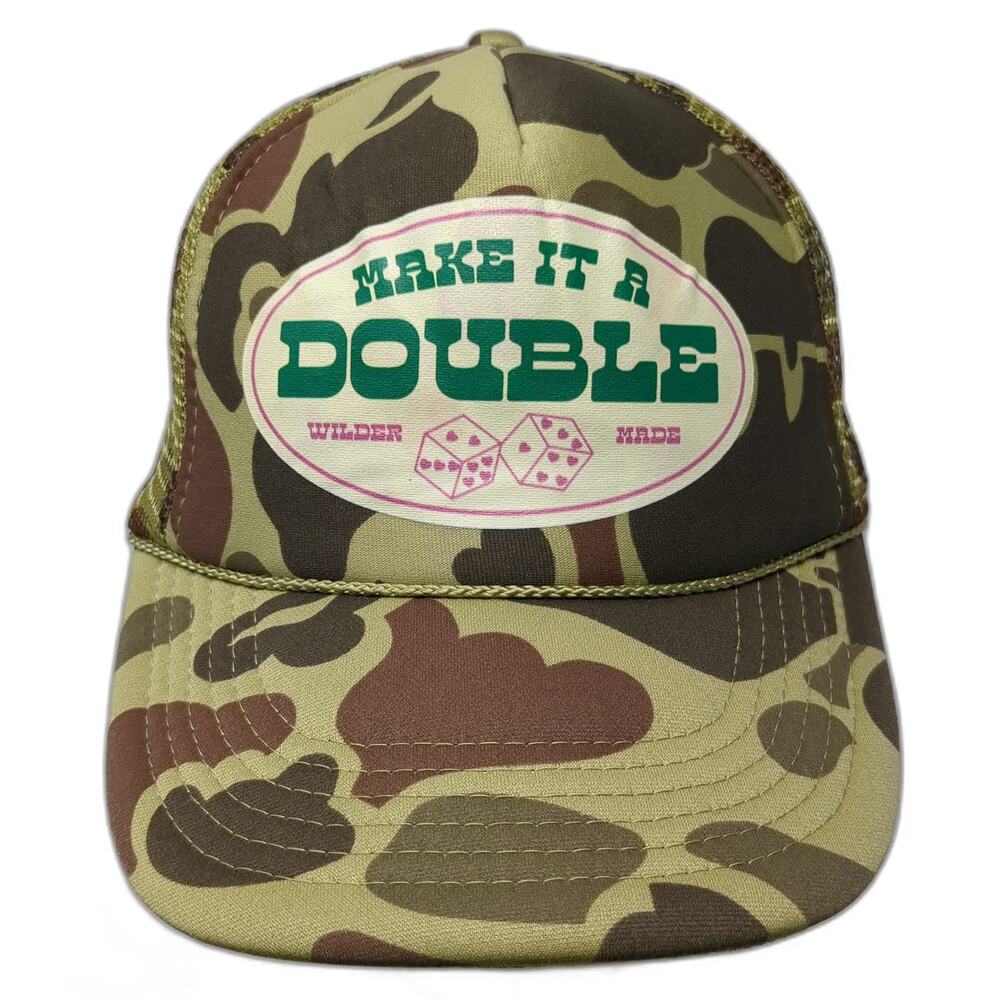 Nissun Trucker Hat Green One Size Camo Mesh Snapback Make it a Double Dice